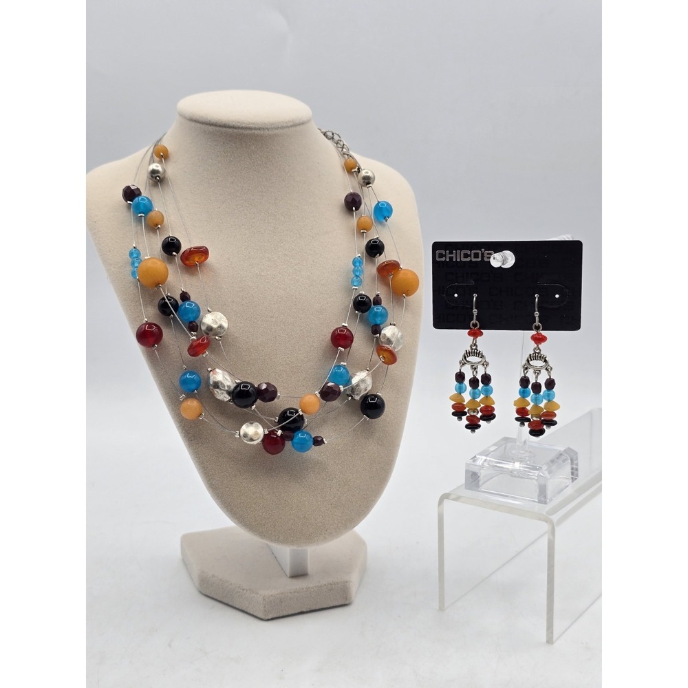 2 Lot Of New W/Tags Classic Simple Multi-Color & Stand Necklace +ā Earrings Set